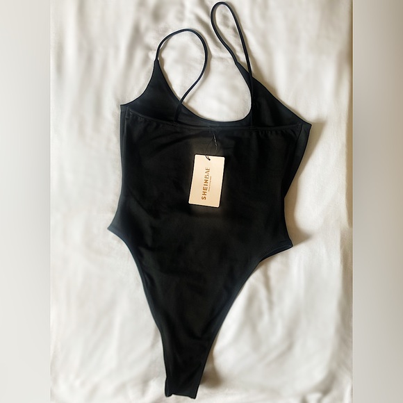 Brand New Cross Shoulder Black Bodysuit - Picture 2 of 2